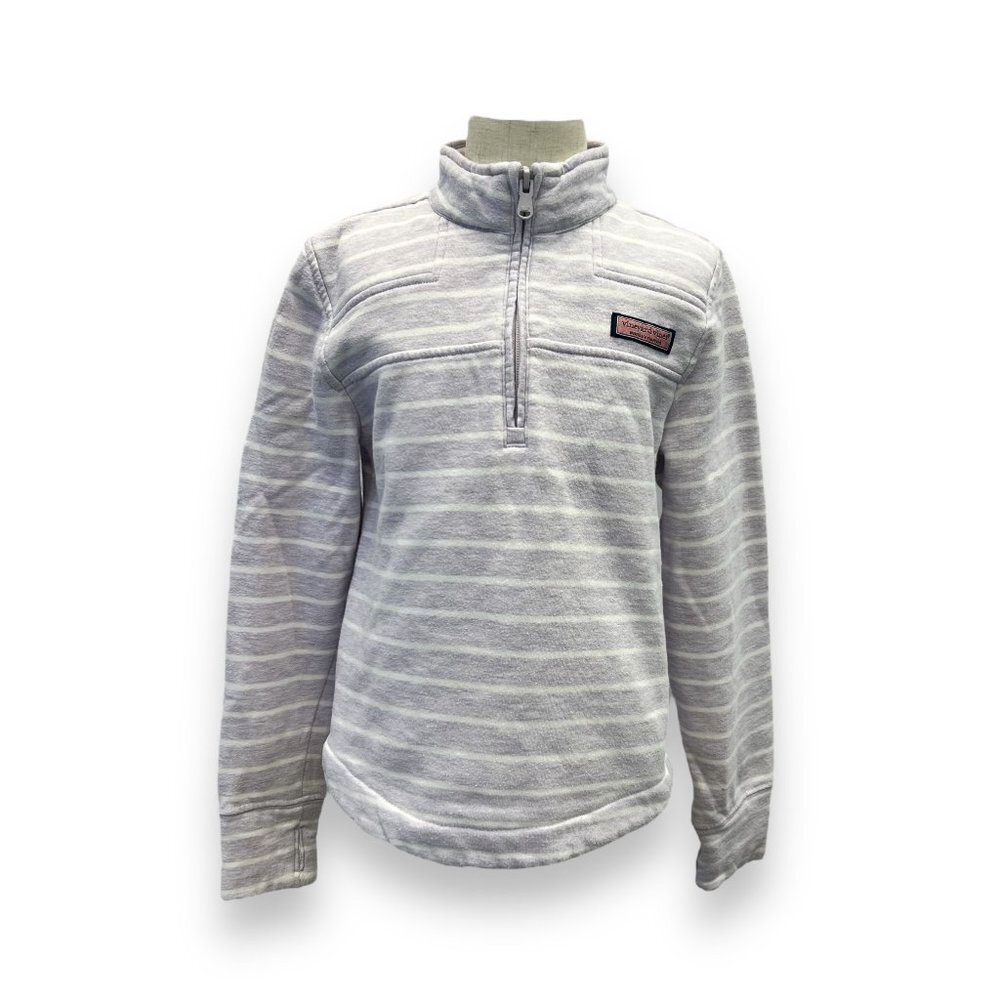 Vineyard Vines White and Light Purple Quarter-Zip Sweater